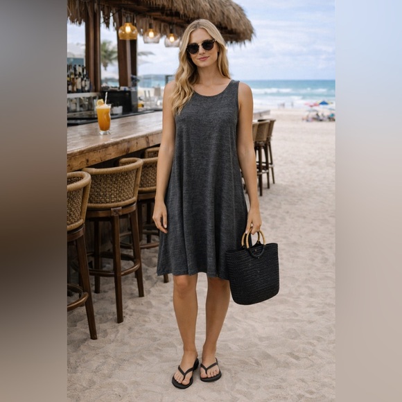 Eileen Fisher Charcoal Organic Linen Dress - Picture 10 of 11